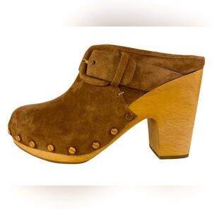 VERONICA BEARD Dacey Suede Clogs Pecan Sz 7.5 NIB
